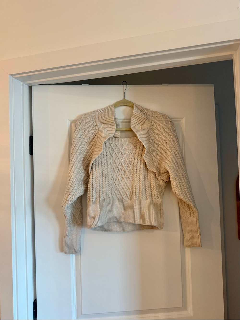 Cream Cable Knit Women's Ruffle Sweater